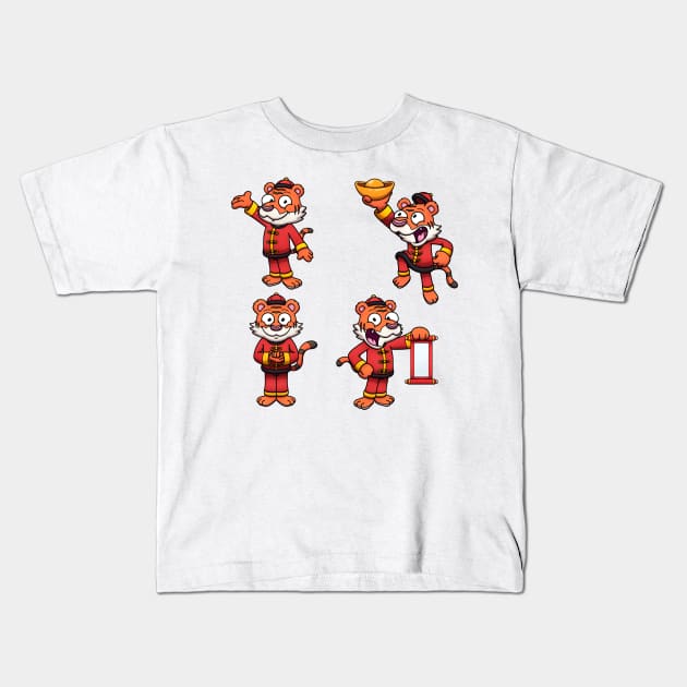 2022 Chinese New Year Cute Tiger Sticker Pack Kids T-Shirt by TheMaskedTooner